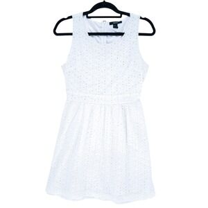 Forever 21 White Eyelet Lace Tie Waist Zip Dress Lined Medium
